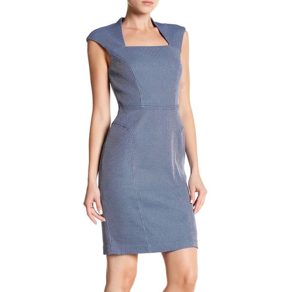 ADRIANNA PAPELL 8 Sheath Dress Bolero Blue White